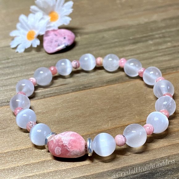 Selenite with Rhodochrosite Bracelet - Picture 4 of 5